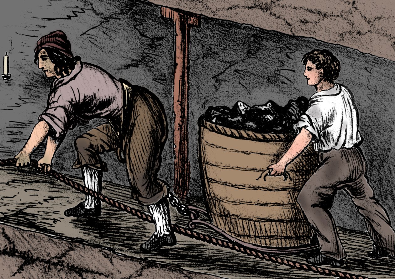 Femme et garçon travaillant dans une mine de charbon, Bolton, Lancashire, 1848 - Unbekannt