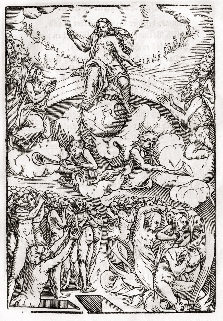 Le Jugement Dernier, basé sur une gravure sur bois de Hans Holbein le Jeune, de 