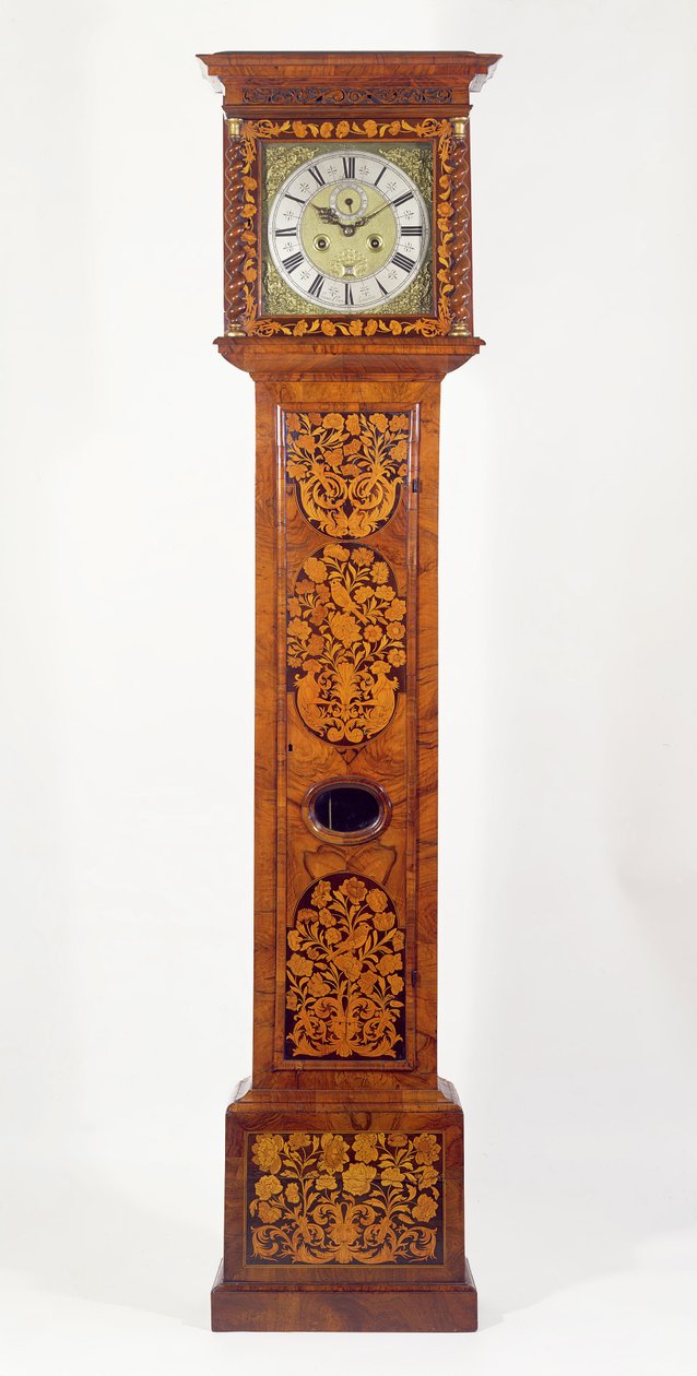 Horloge de parquet en marqueterie de noyer, par James Clowes (fl.1671-89) - Unbekannt Unbekannt