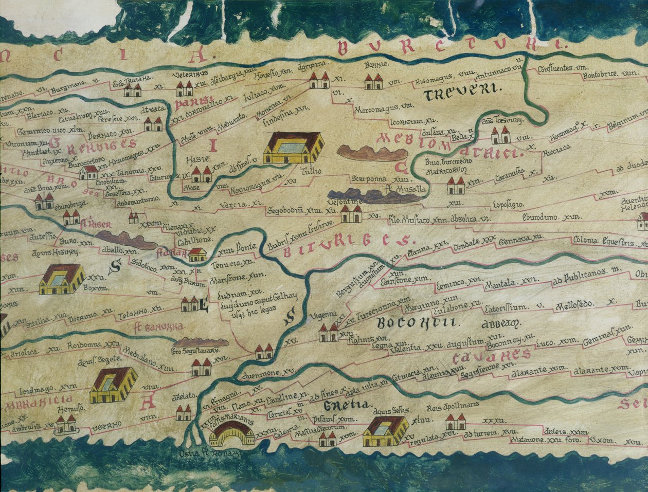 Détail de la Gaule romaine de la copie de la carte de Peutinger - Unbekannt Unbekannt
