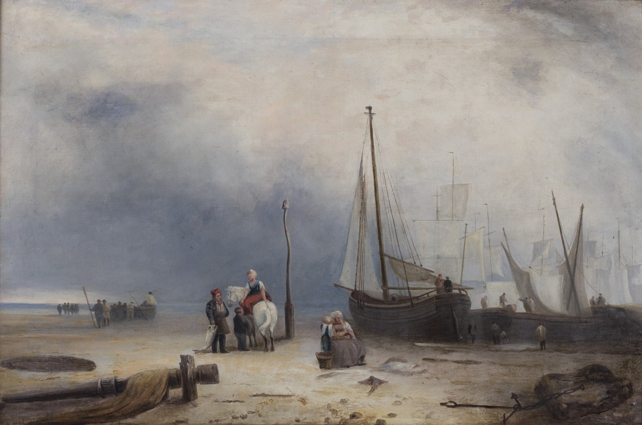 Scène de Côte avec Bateaux et Personnages - Unbekannt Unbekannt