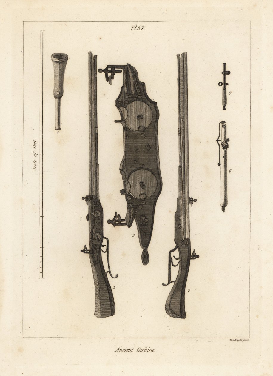 Ancienne carabine avec deux charges dans le même canon tirées par deux silex, silex, baguette et clés - Unbekannt