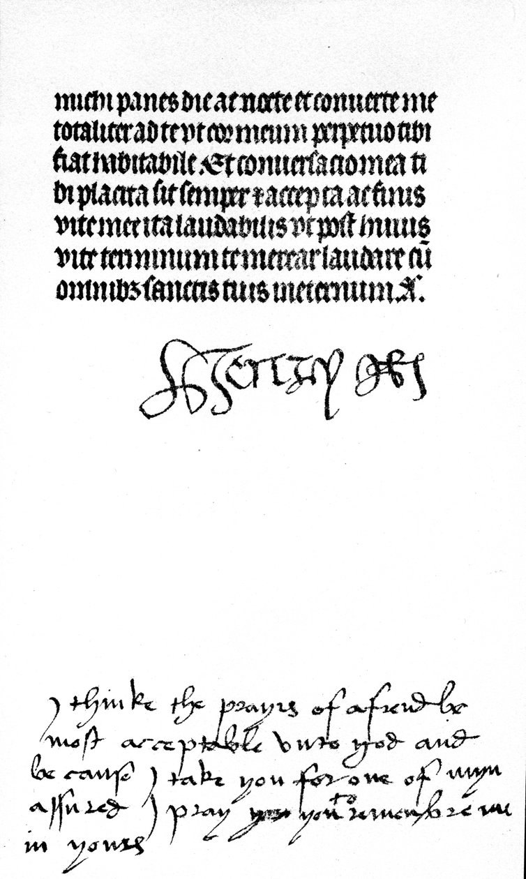 Signature autographe du roi Henri VIII et inscription de la main de sa femme, la reine Catherine d