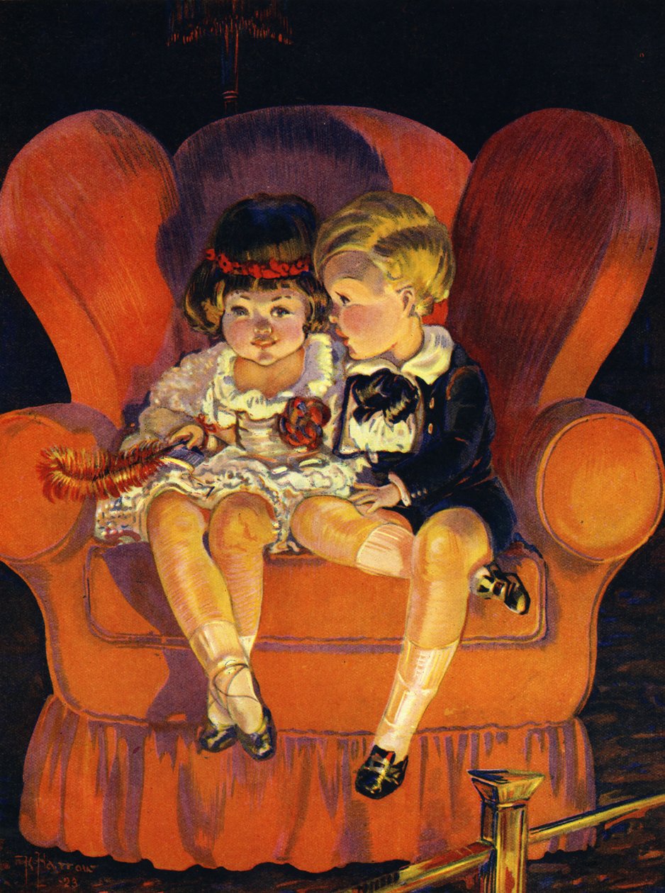 Garçon et fille assis dans un fauteuil, 1923 - Unbekannter Künstler