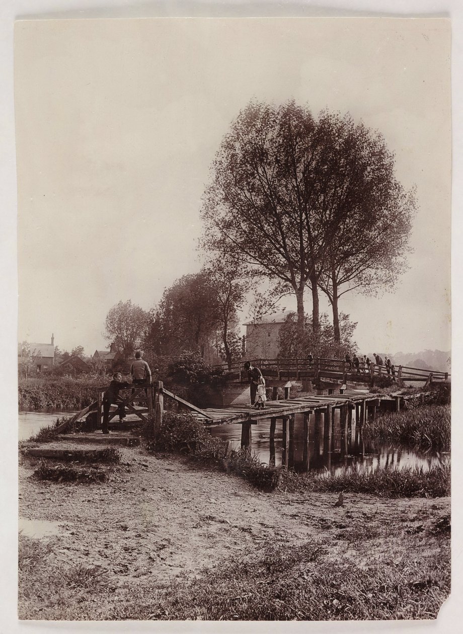 Ponts, enfants sur un pont, vers 1890 - Unbekannt