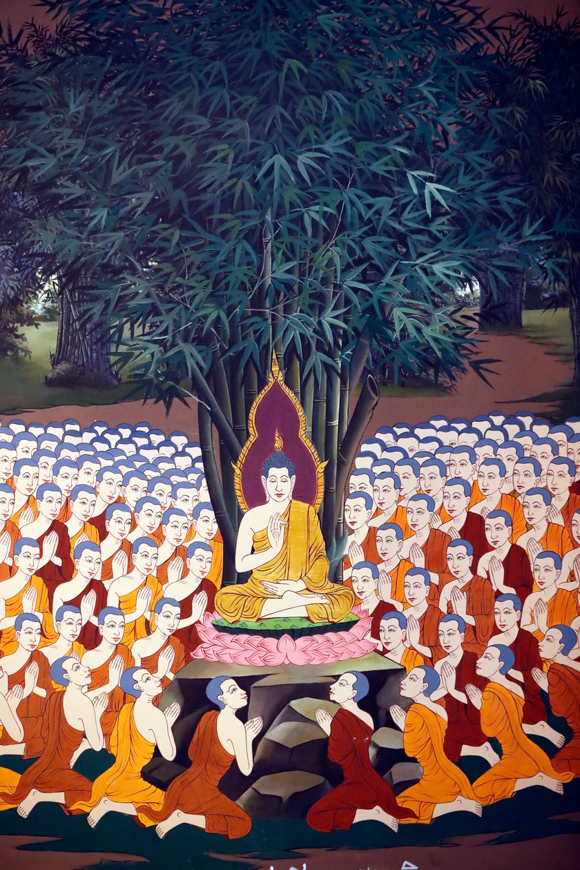 Bouddha enseignant aux disciples, fresque murale, temple Wat Botum, Phnom Penh, 2022 - Unbekannter Künstler
