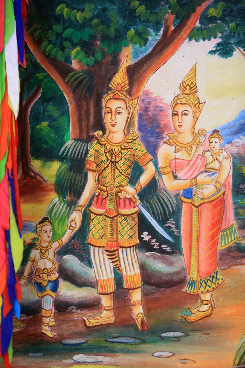 Œuvre au plafond représentant la vie de Bouddha. Temple Wat Si Sou Mang Karam. Vieng Vang, Laos - Unbekannt