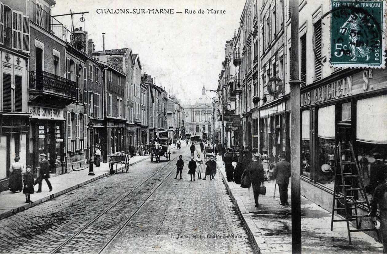 Champagne-Ardenne, Marne, Châlons-en-Champagne : vue de la rue de la Marne - Carte postale fin 19e-début 20e siècle - William M. Timlin