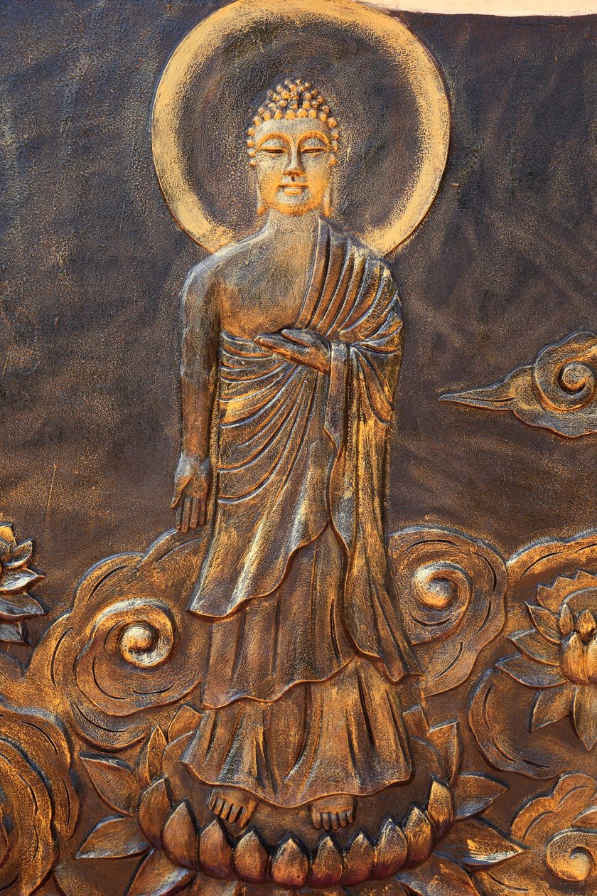 Pagode bouddhiste Chua Thien Lam Go. Bouddha Shakyamuni. Varada mudra : geste de charité. Thay Ninh, Vietnam - Unbekannt