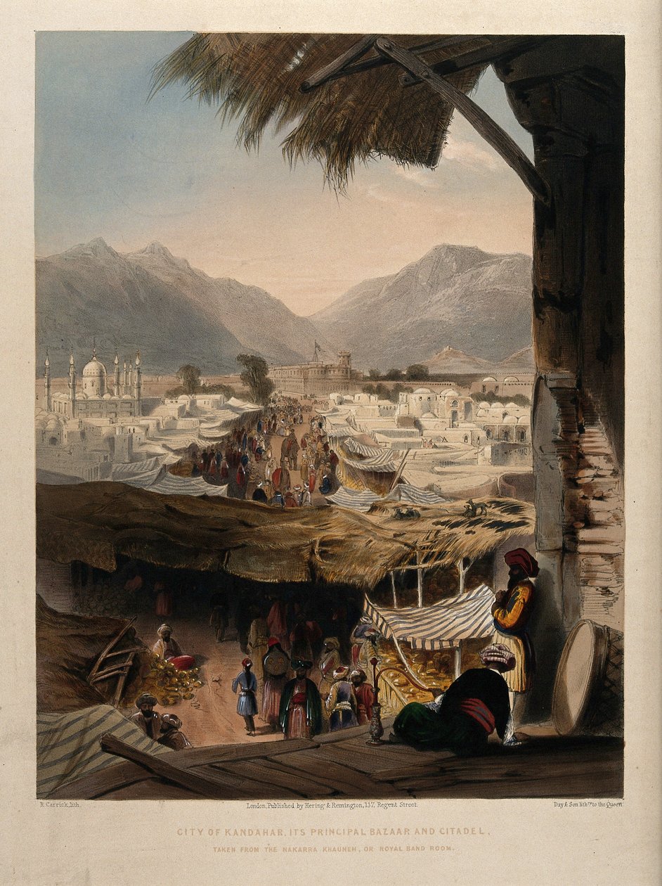 Ville de Kandahar, avec le bazar principal et la citadelle, Afghanistan. - Unbekannter Künstler