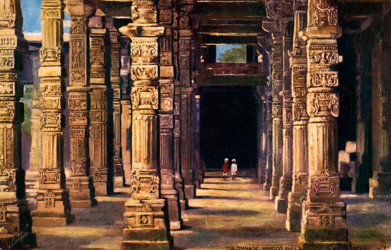 Colonnade avec sculptures hindoues, Qutb Minar, début du 20ème siècle - Unbekannter Künstler