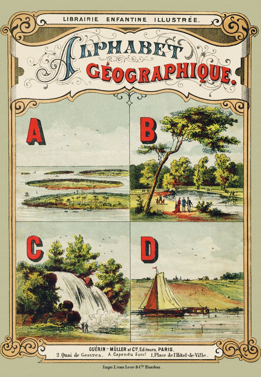Couverture : A : Archipel, B : Bois de Boulogne, C : Cascade, D : Digue - Gravure extraite de Alphabet géographique. Guérin-Muller et Cie, éditeurs, Paris - Unbekannt