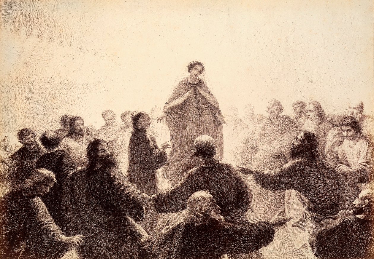 Dante et Béatrice sont entourés par les esprits des Sages chantant et dansant autour d