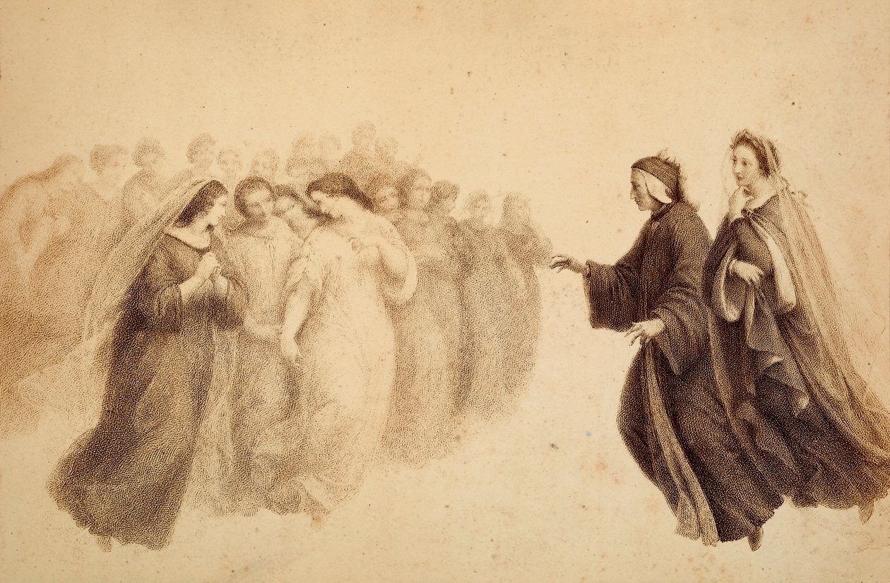 Dante avec Béatrice et les esprits bienheureux. Illustration du Chant XXXIII du Paradis de La Divine Comédie de Dante Alighieri. Œuvre de Francesco Scaramuzza dédiée à la Municipalité de Florence - Unbekannter Künstler