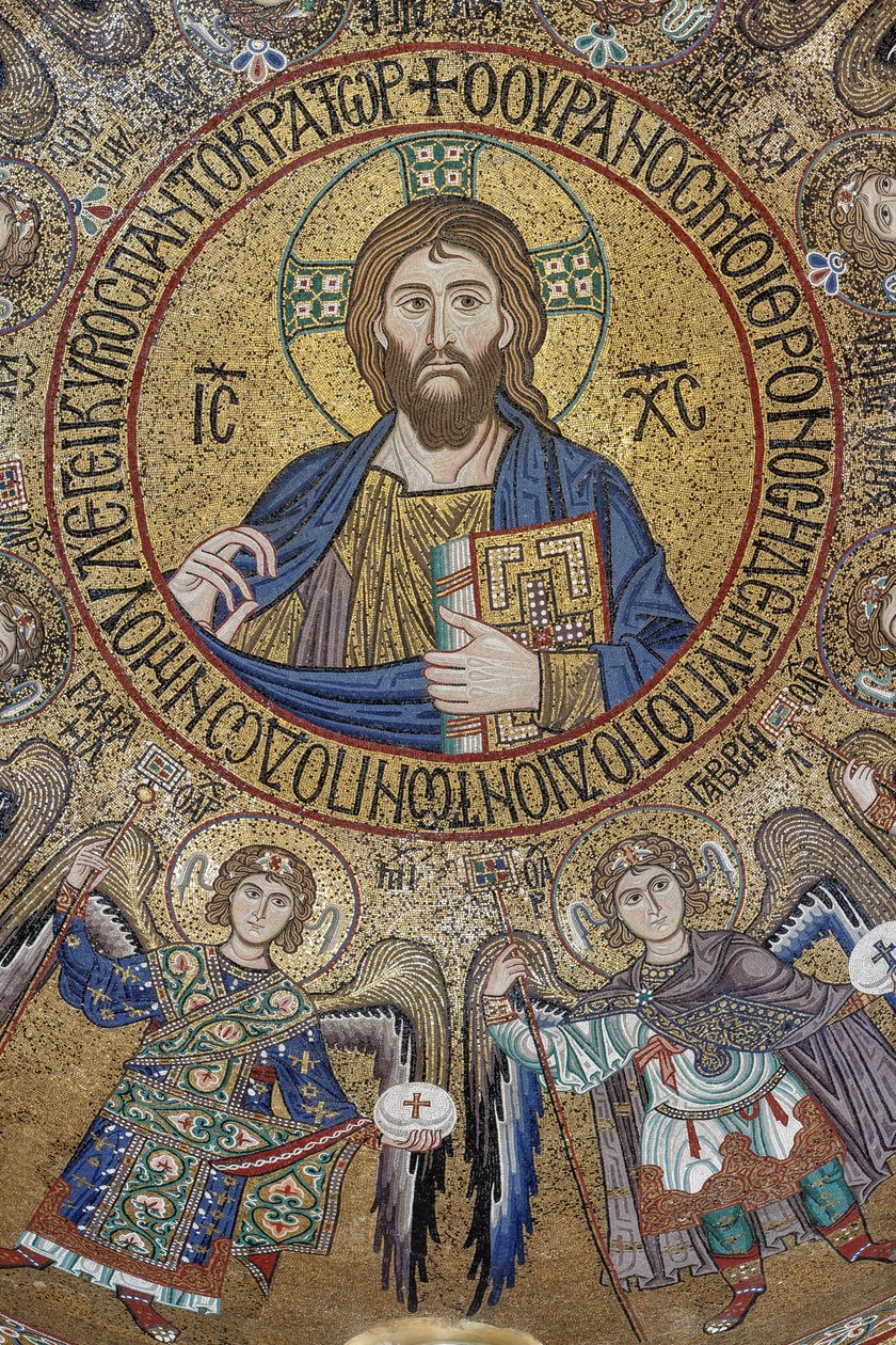 Dôme du transept : mosaïque "Christ Pantocrator bénissant entre anges et archanges", XIIe siècle, Chapelle Palatine, Palais des Normands, Palerme, Sicile, Italie - Unbekannter Künstler