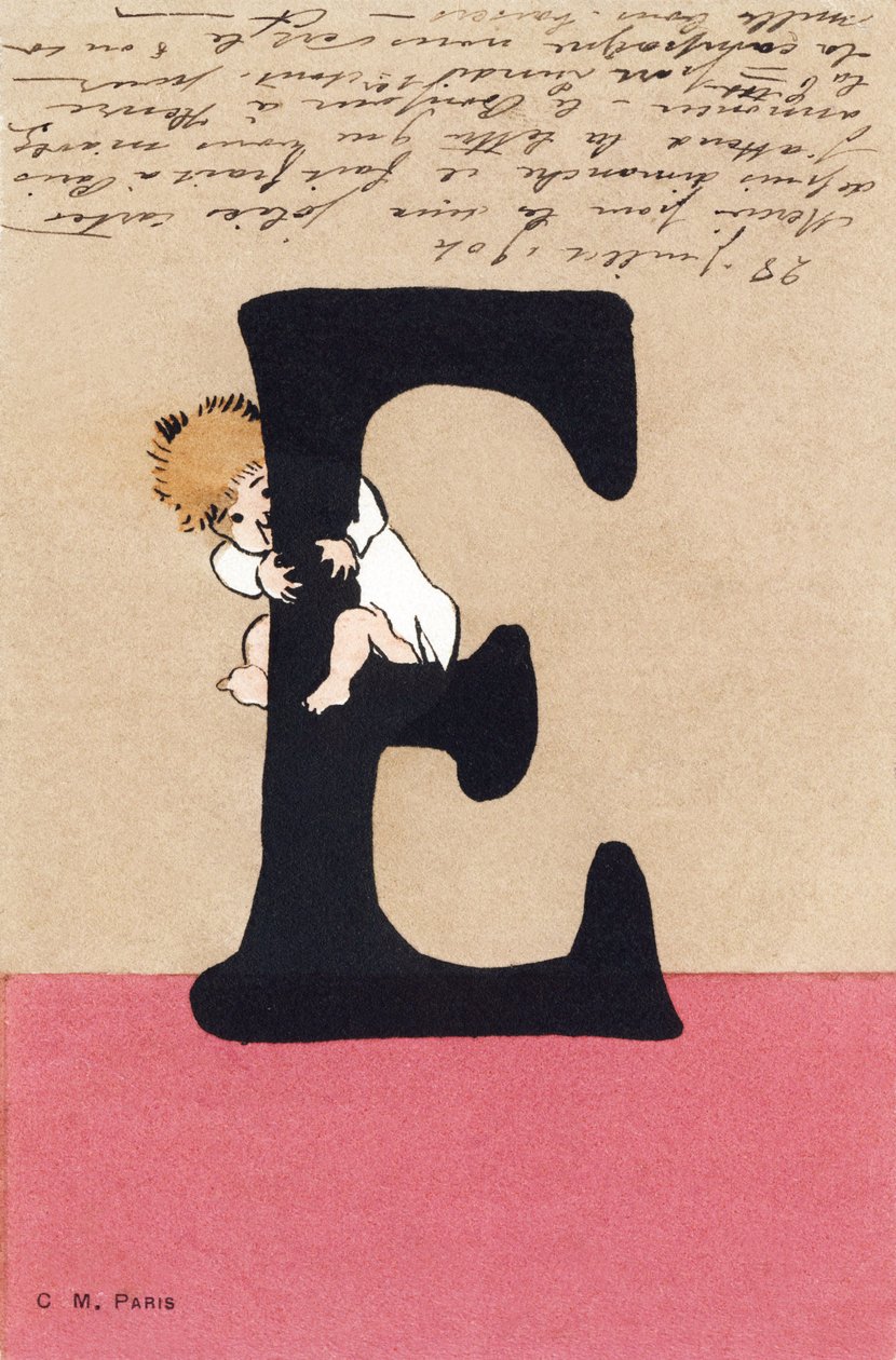 E comme enlacer, embrasser - Alphabet enfants. C. M. éditeur, Paris. Cartes postales peintes à la main, affranchies en 1904. Dimensions : 14 x 9 cm - Unbekannt