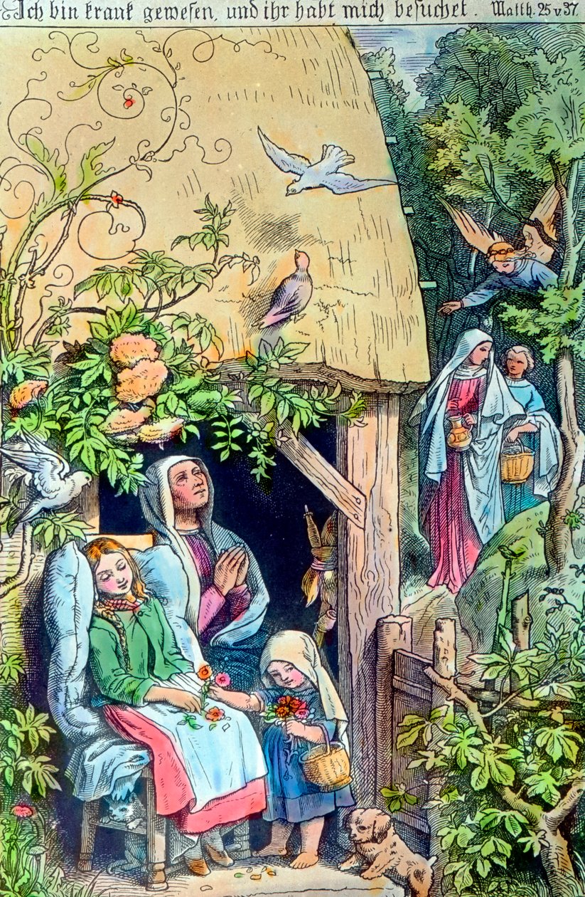 Gravure représentant la visite des malades, Allemagne années 1920 - Unbekannter Künstler