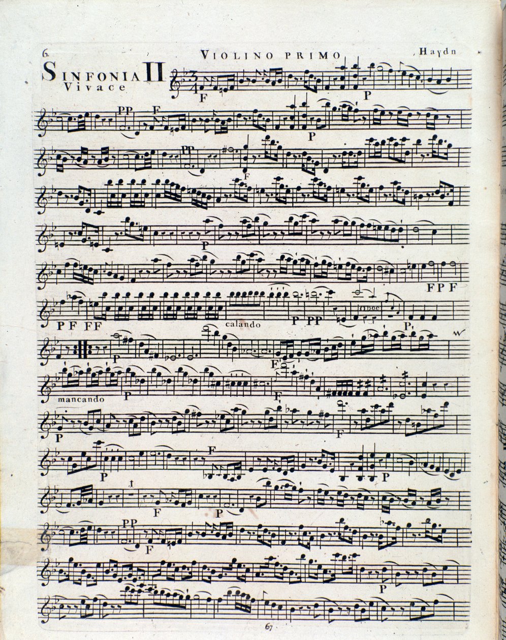 Première page de partition musicale pour violon dans la Symphonie n° 2 par J Haydn - Unbekannter Künstler