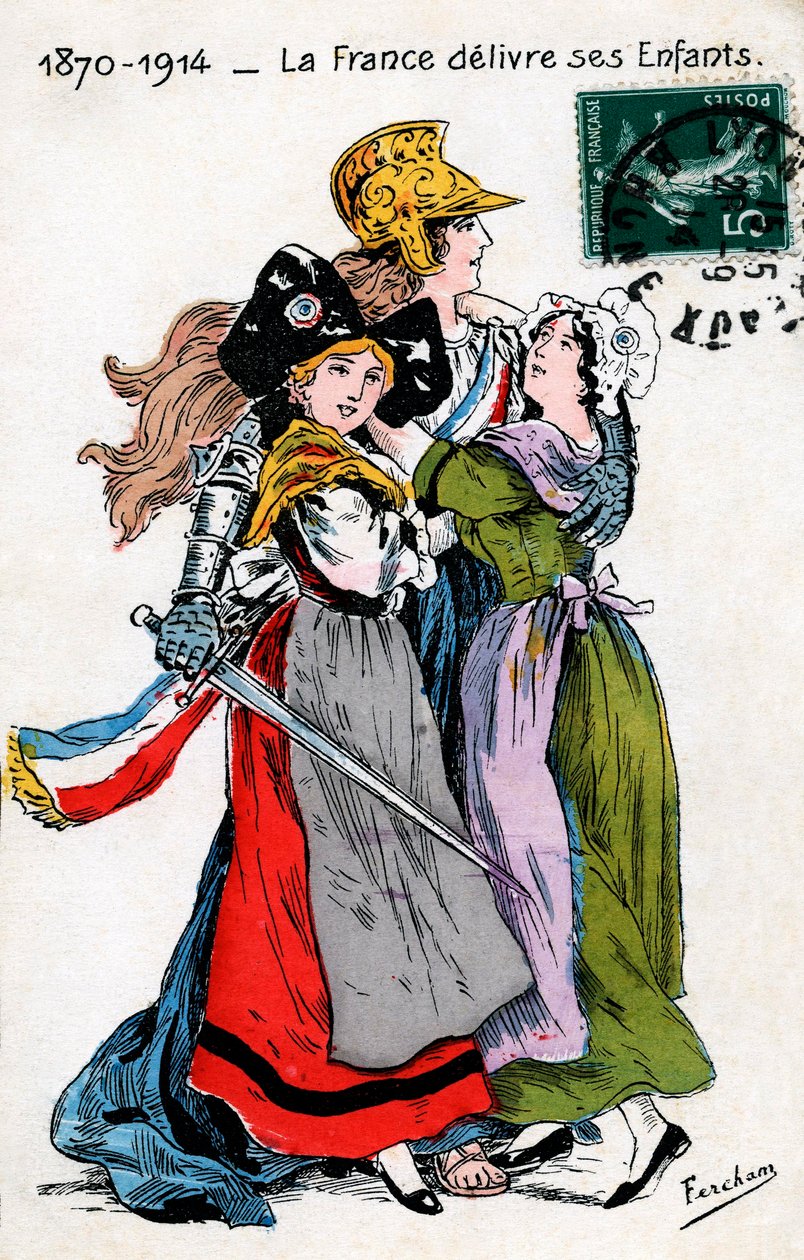 La France délivrant ses enfants (Alsace et Moselle, Lorraine), carte postale par Fercham - Unbekannt