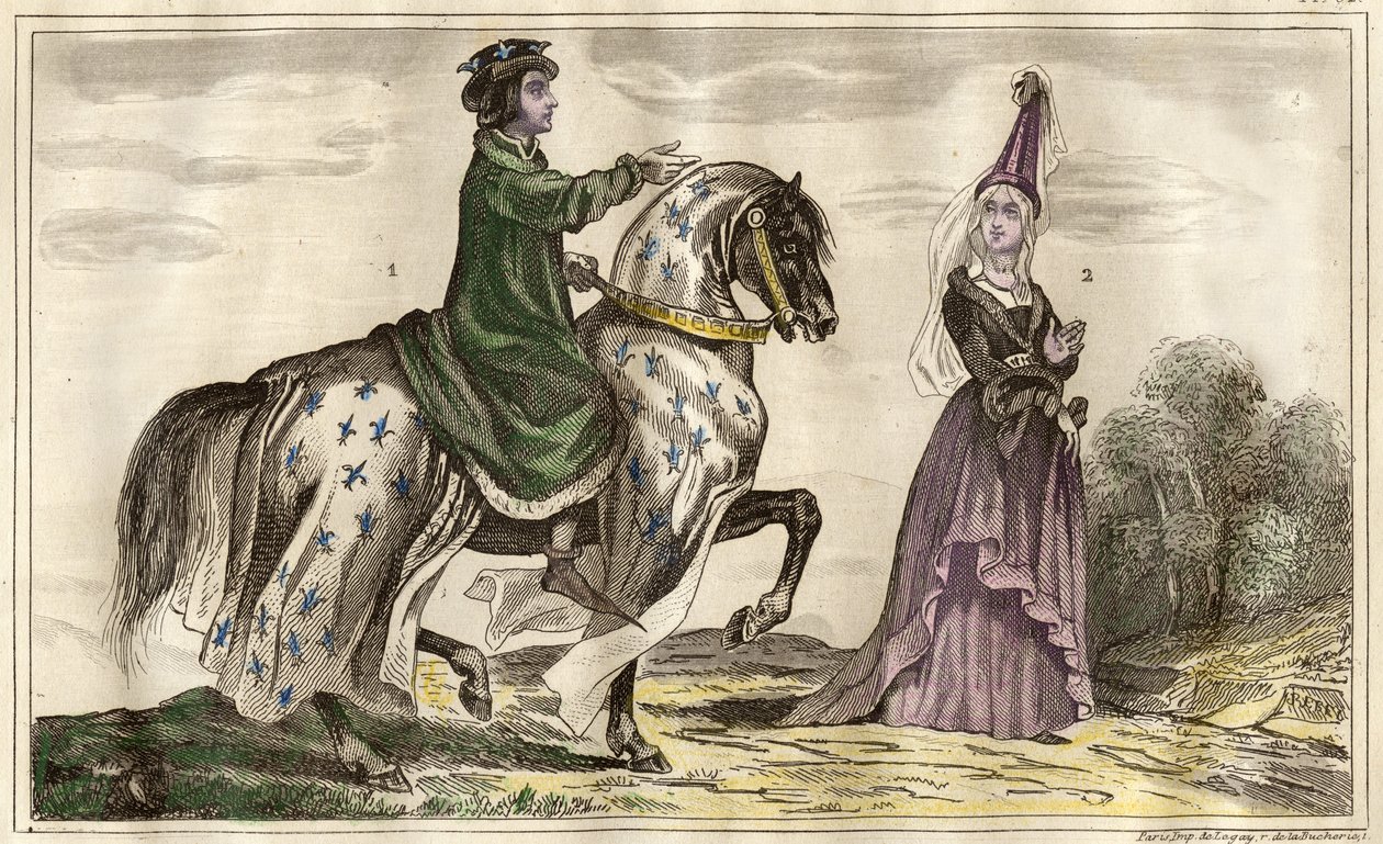 Le roi de France Charles IV (1322) et Jeanne de Flandre (1295-1374) comtesse de Montfort (1340), gravure par Rebel - Unbekannt
