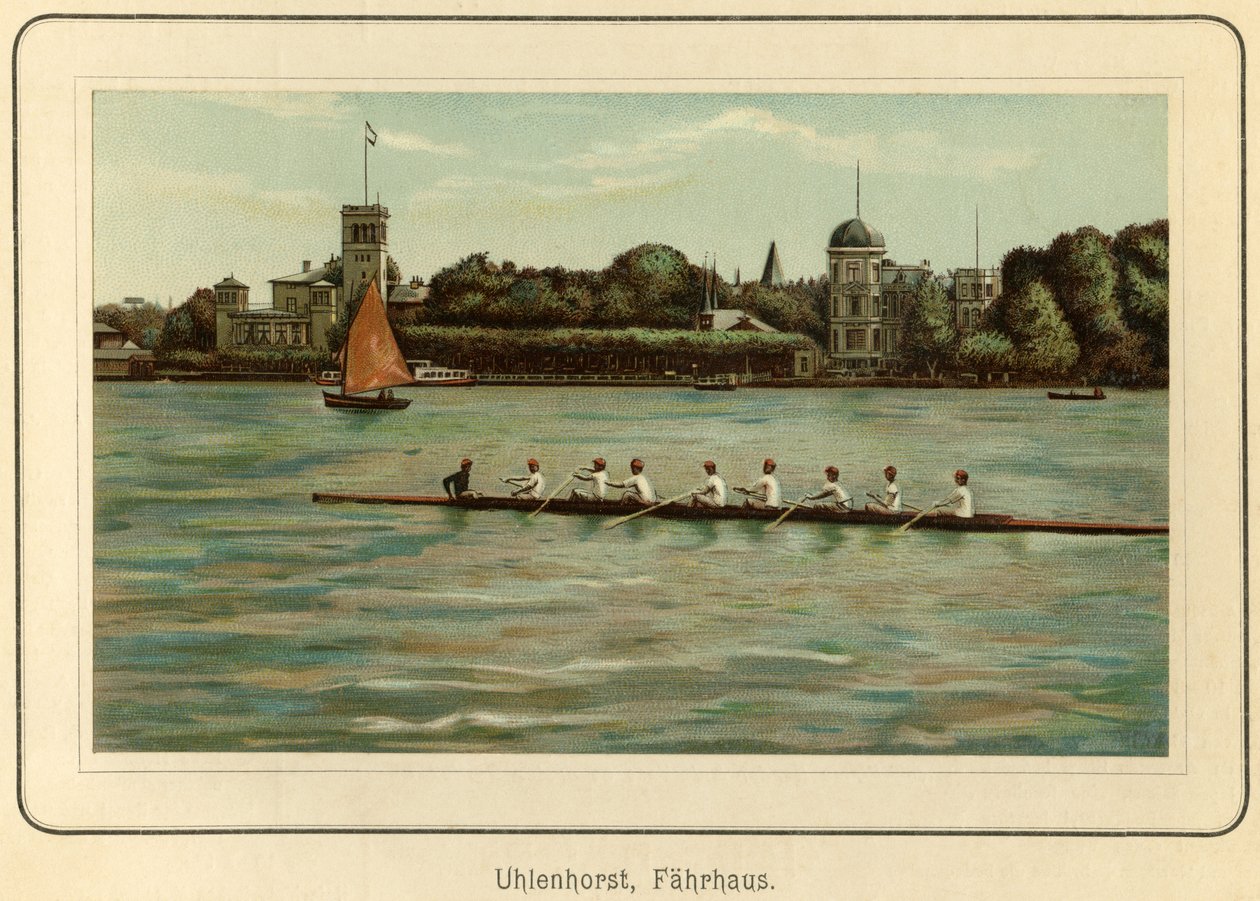 Allemagne, Hambourg, maison de la ferry Uhlenhorst près du lac Alster, illustration de : "Ansichten-Album Hamburg" (vues de Hambourg), publié par C. Schneider, Berlin NW vers 1890 (lithographie) - Unbekannter Künstler