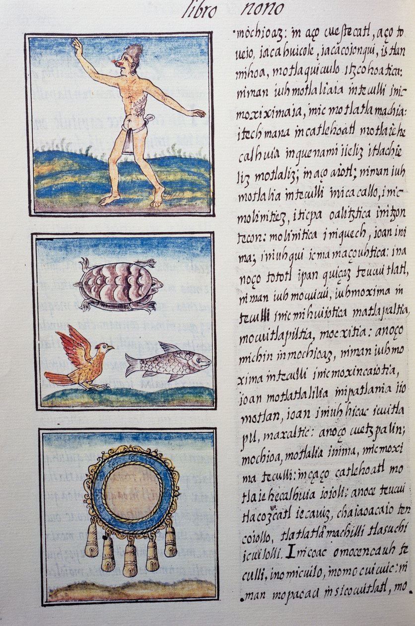 Orfèvre, page du Codex florentin, version bilingue en espagnol et nahuatl, Histoire générale des choses de la Nouvelle-Espagne, par le missionnaire espagnol Fray Bernardino de Sahagun. Civilisation aztèque - William M. Timlin