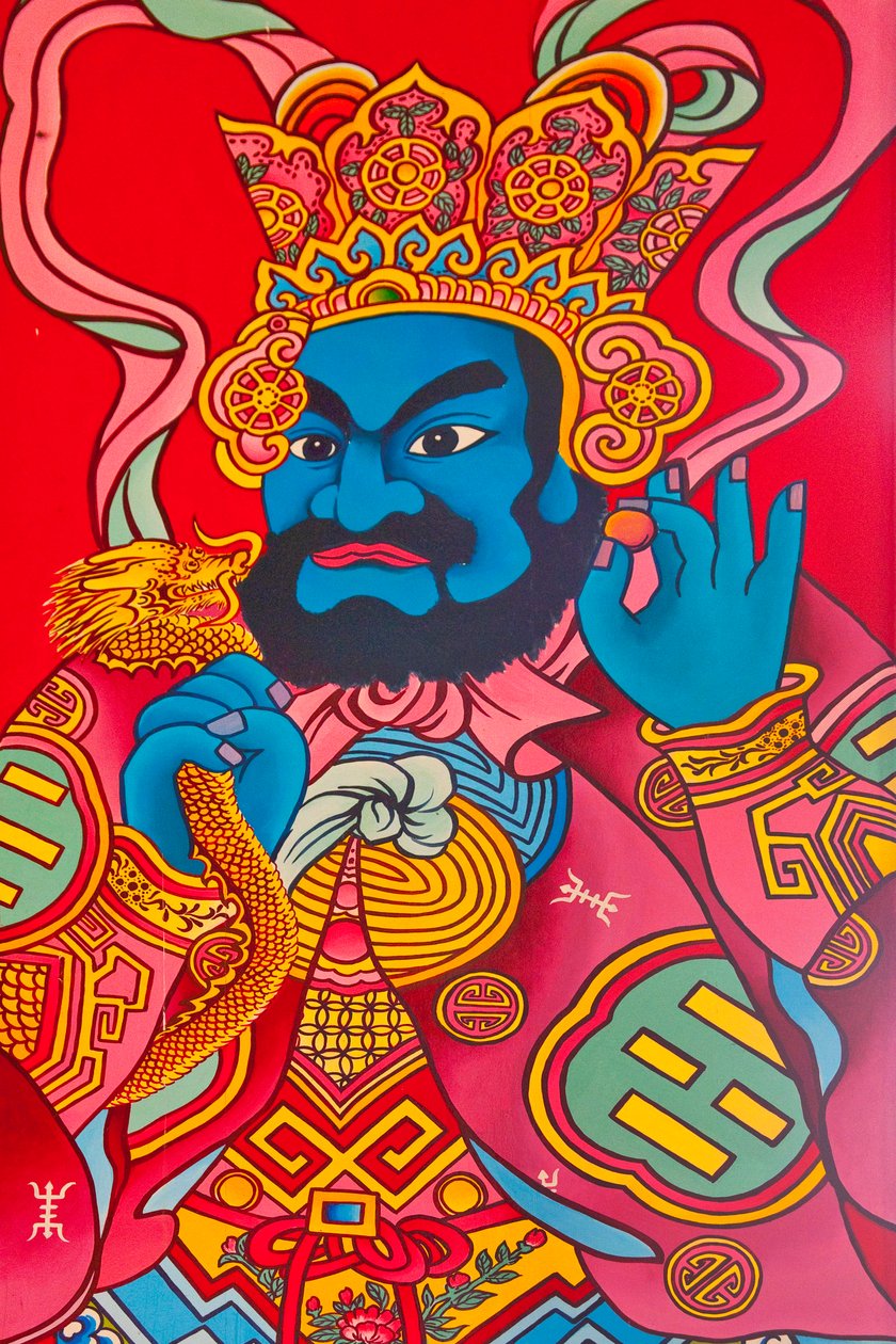 Figures de gardiens dans le temple chinois Fukinese, Yangon, Myanmar, Asie (photo) - Unbekannter Künstler