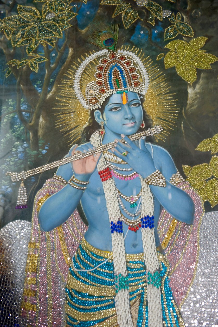 Hindouisme : peinture de Lord Krishna avec une flûte ; Durgiana Mandir Vishnu Temple ; Amritsar ; Pendjab ; Inde - Unbekannt
