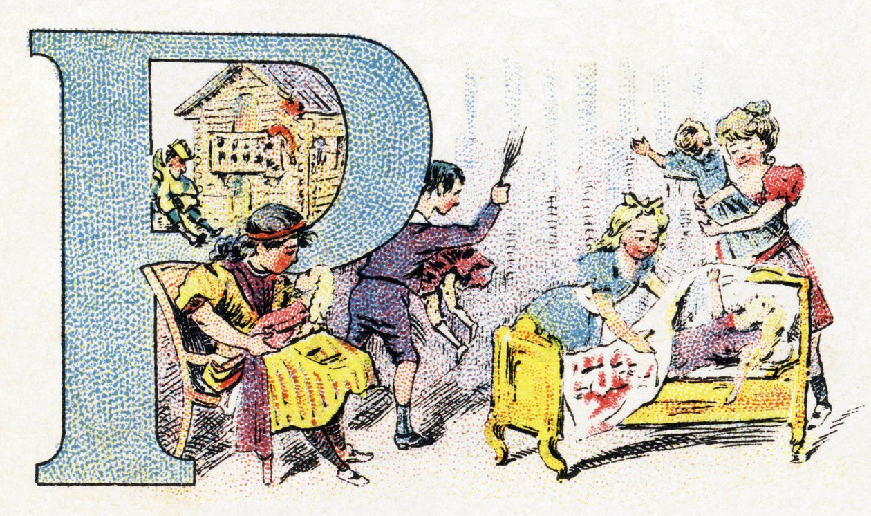 Lettre P : poupée Polichinelle. Alphabet de Phosphatine Falières. Gravure. Alphabet breveté S.G.D.G. par le pharmacien Pierre Émile Falières. Illustrations en chromolithographie, fin du 19e siècle. 16 pages - Unbekannt