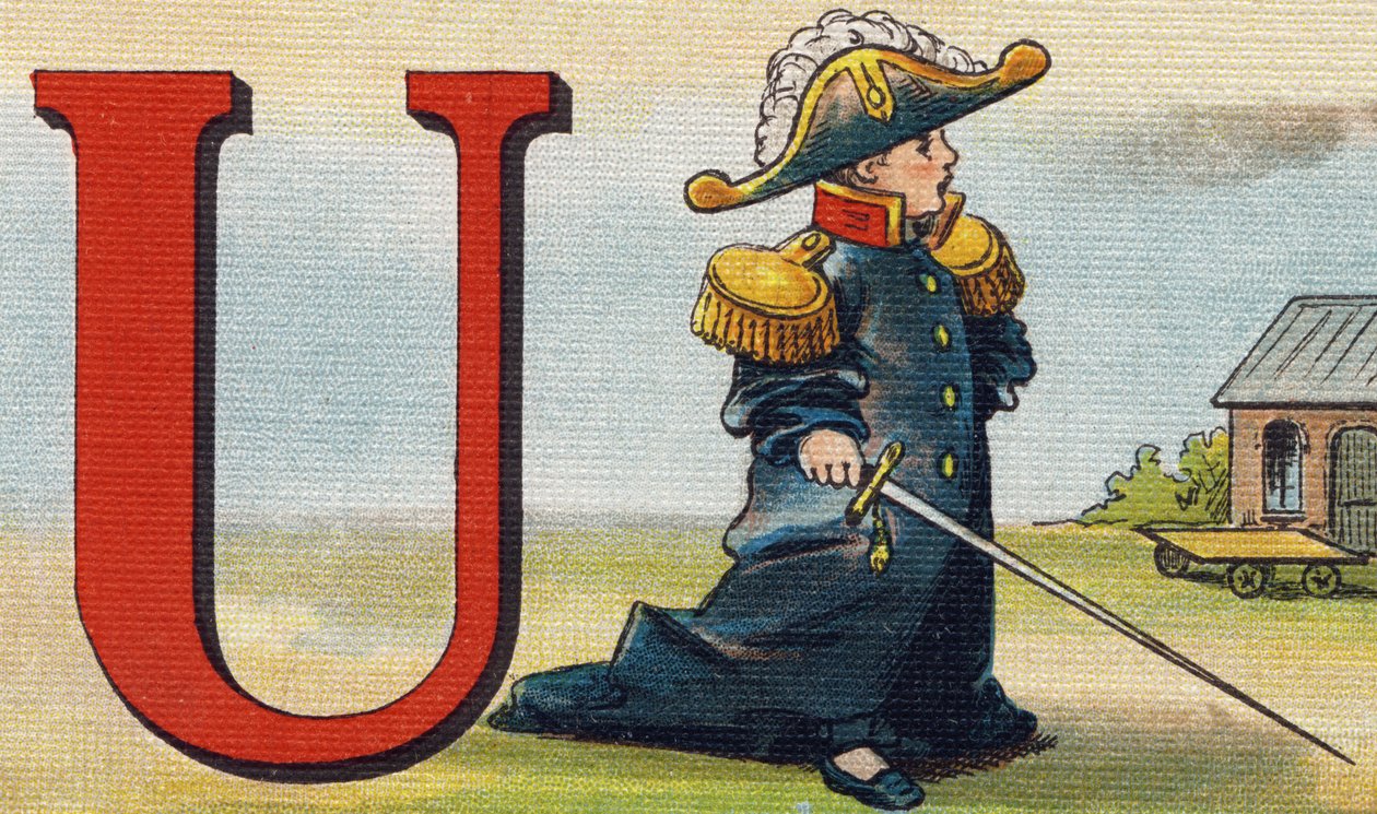 Lettre U : uniforme. Gravure dans "Alphabet de ma petite fille". Bernardin-Bechet et Fils, libraires-éditeurs, Paris, vers 1895. Album indéchirable sur toile. Bibliothèque des Bébés. - Unbekannt