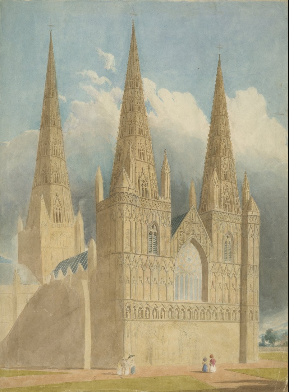 Cathédrale de Lichfield - Façade Ouest: aquarelle, nd [c 1840] - Unbekannt