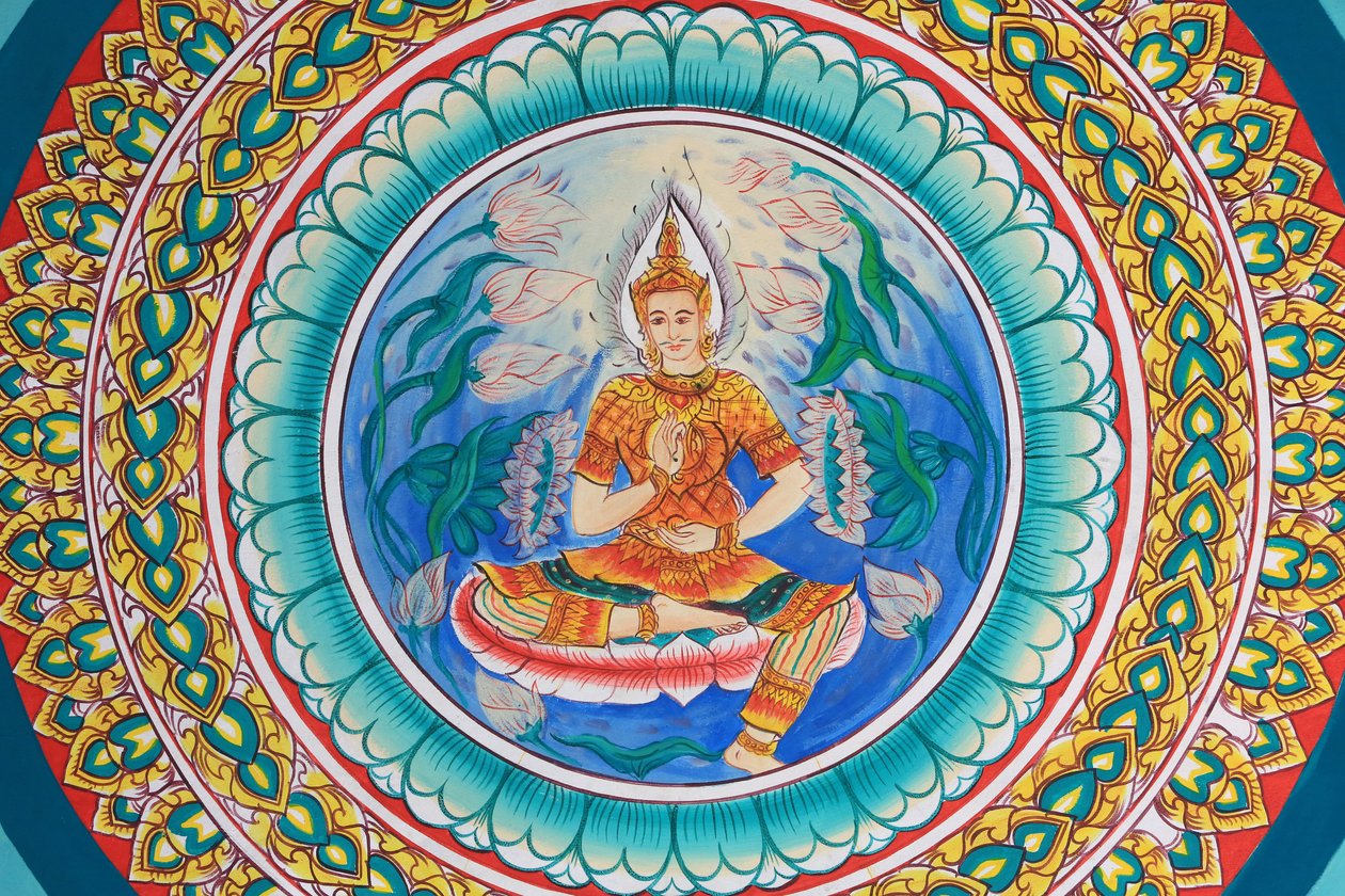Vie de Bouddha. Œuvre au plafond représentant la vie de Bouddha. Wat Inpeng. Vientiane, Laos - Unbekannt