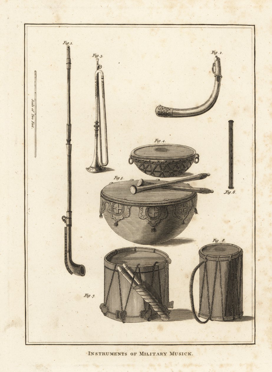 Instruments de musique militaire : trompette, cor, fifre, timbale, tambour - Unbekannt