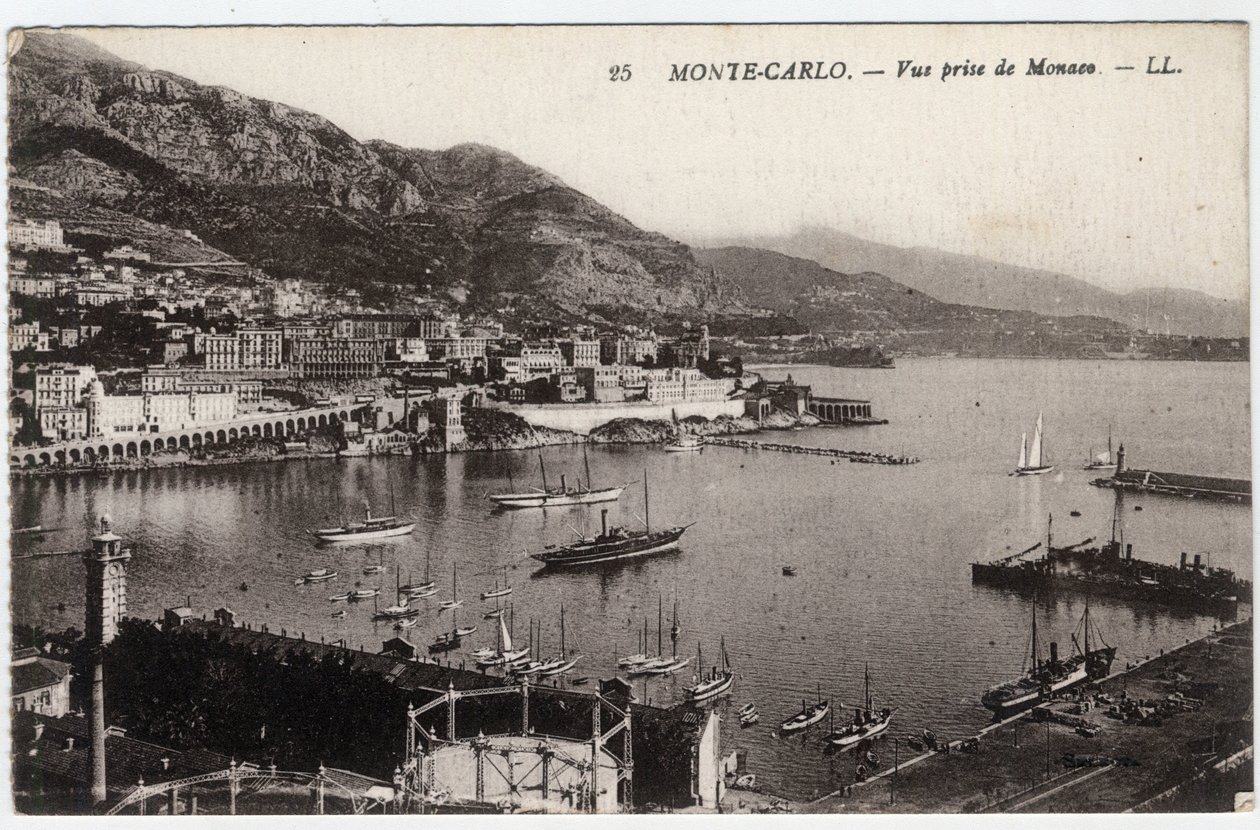 Monte Carlo (Monte-Carlo) : vue de la ville prise de Monaco - Carte postale fin XIXe-XXe siècle - William M. Timlin