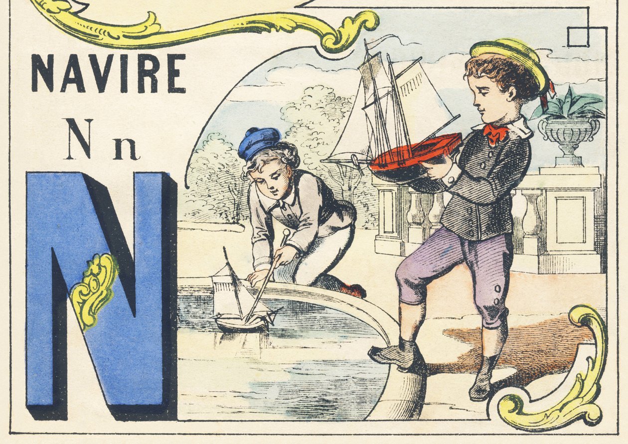 N : navire - Alphabet des jeux, vers 1890 (illustration) - Unbekannt