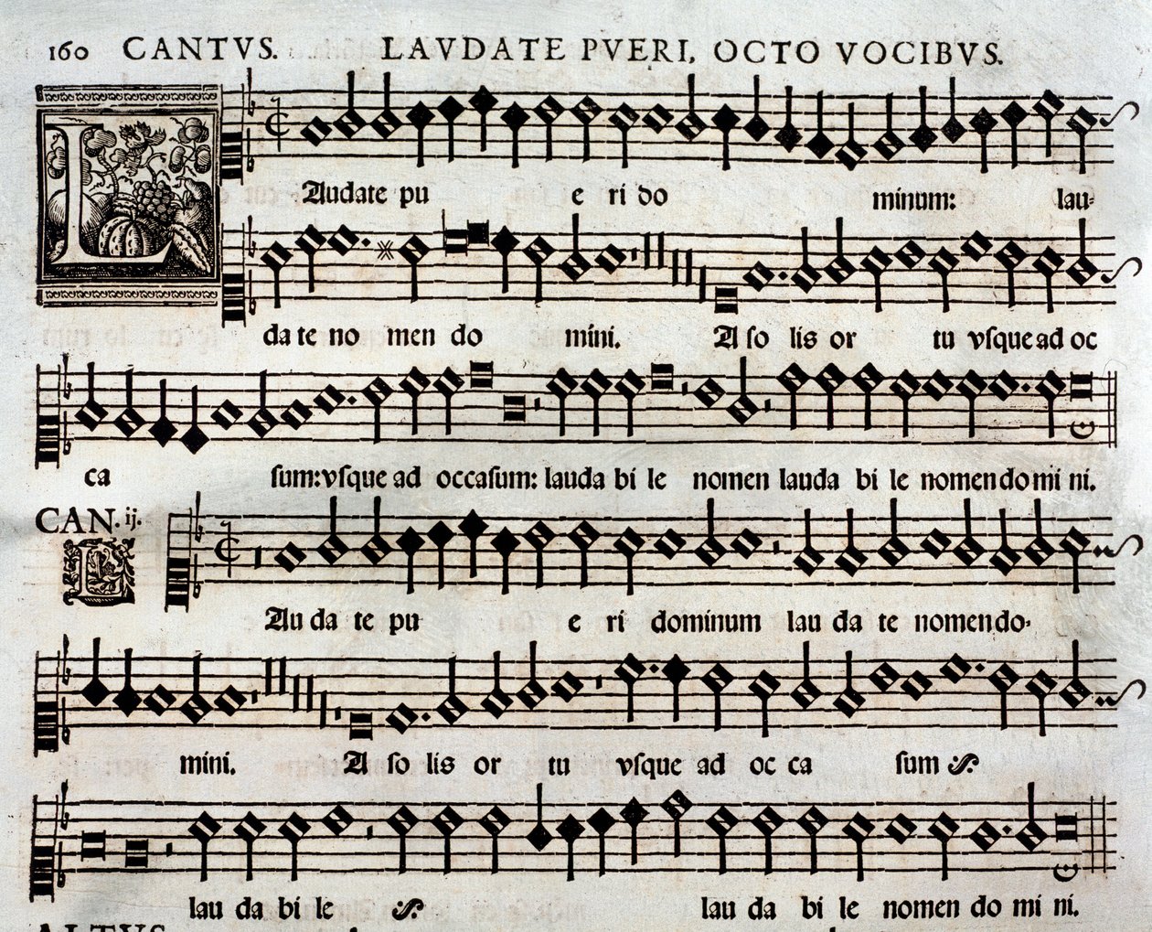 Page de partition musicale du psaume Laudate pueri à 8 voix par Tomás Luis de Victoria - Unbekannter Künstler