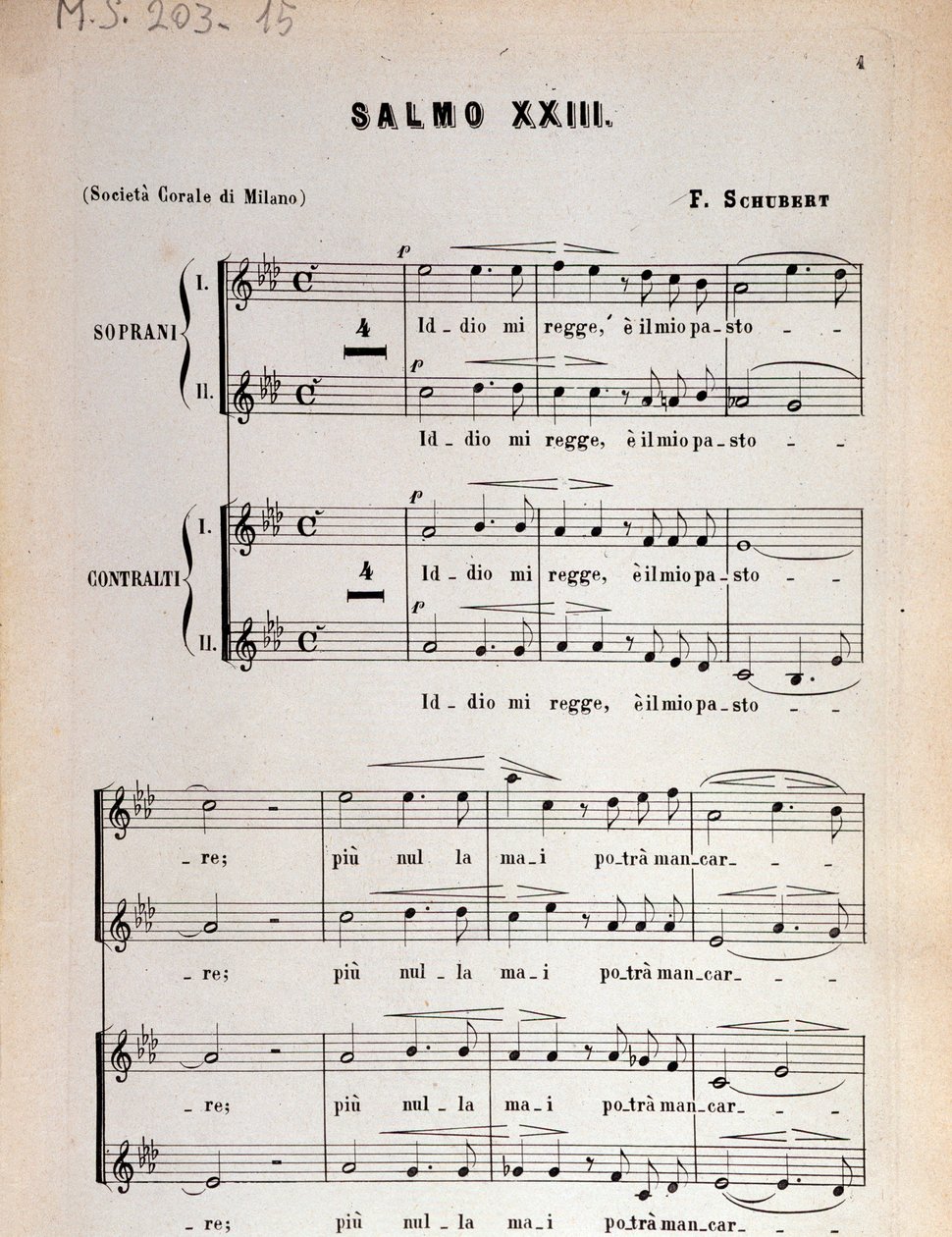 Page de partition musicale du Psaume 23, op 132, D 706 par Franz Schubert - Unbekannter Künstler