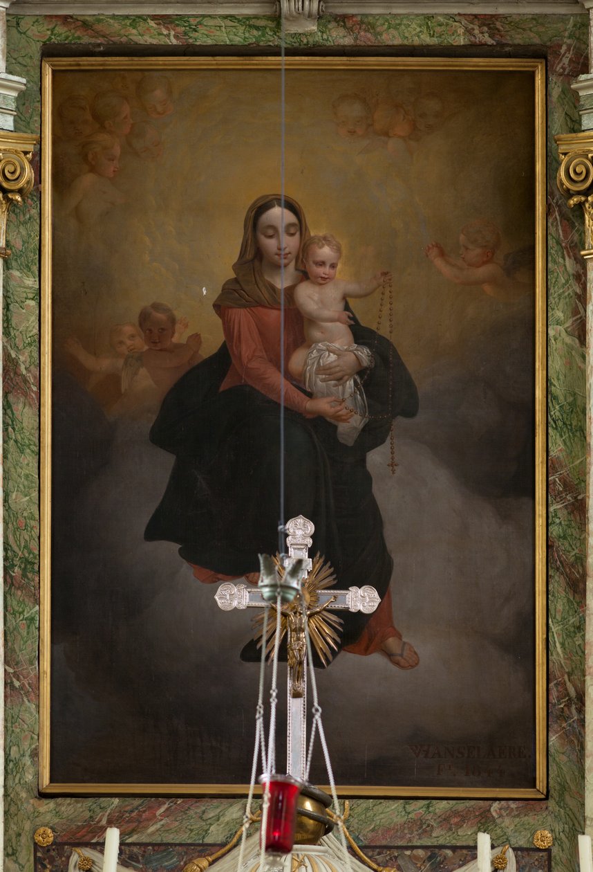 Église paroissiale (Sint-Machutuskerk Wannegem). Intérieur. Le maître-autel. Peinture. Signé Van Lanselaere 1844. - Unbekannter Künstler