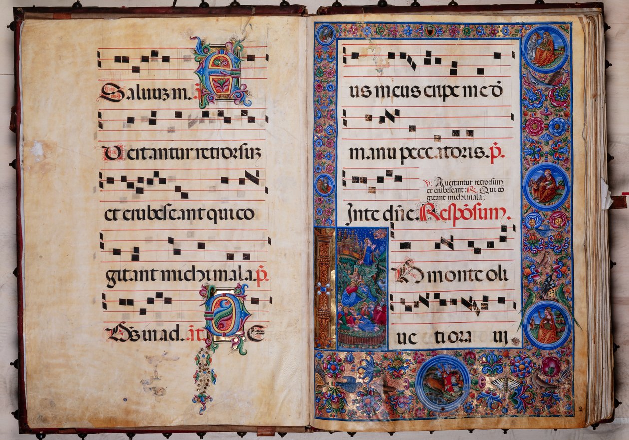 Bibliothèque Piccolomini : livre de chœur, cod. 8-H, ff. 1v-2r avec « Christ au Jardin de Gethsémani » - Unbekannter Künstler