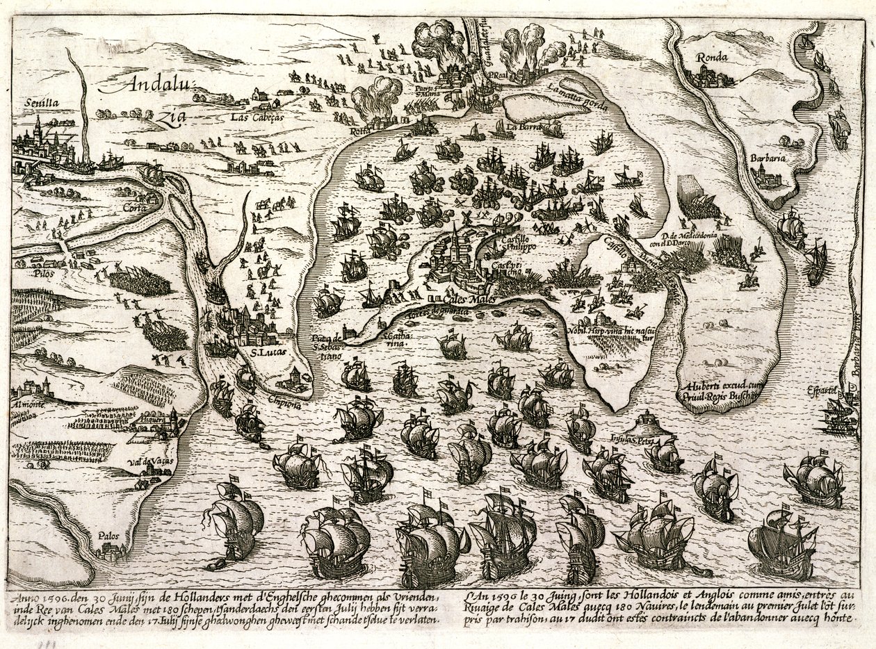 Plan du port de Cadix en 1596 lors de l