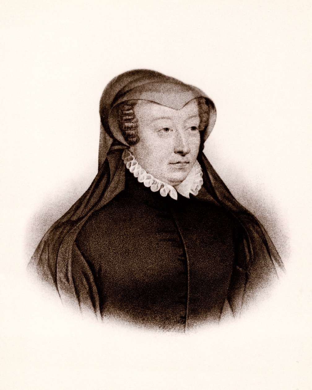 Portrait de Catherine de Médicis (Caterina de Medici) (1519-1589). Reine de France, gravure du 19ème siècle - Unbekannter Künstler