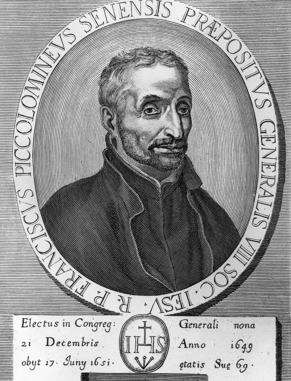Portrait de Francesco Piccolomini (1582-1651), jésuite italien, supérieur général de la Compagnie de Jésus de 1649 à 1651, gravure - William M. Timlin
