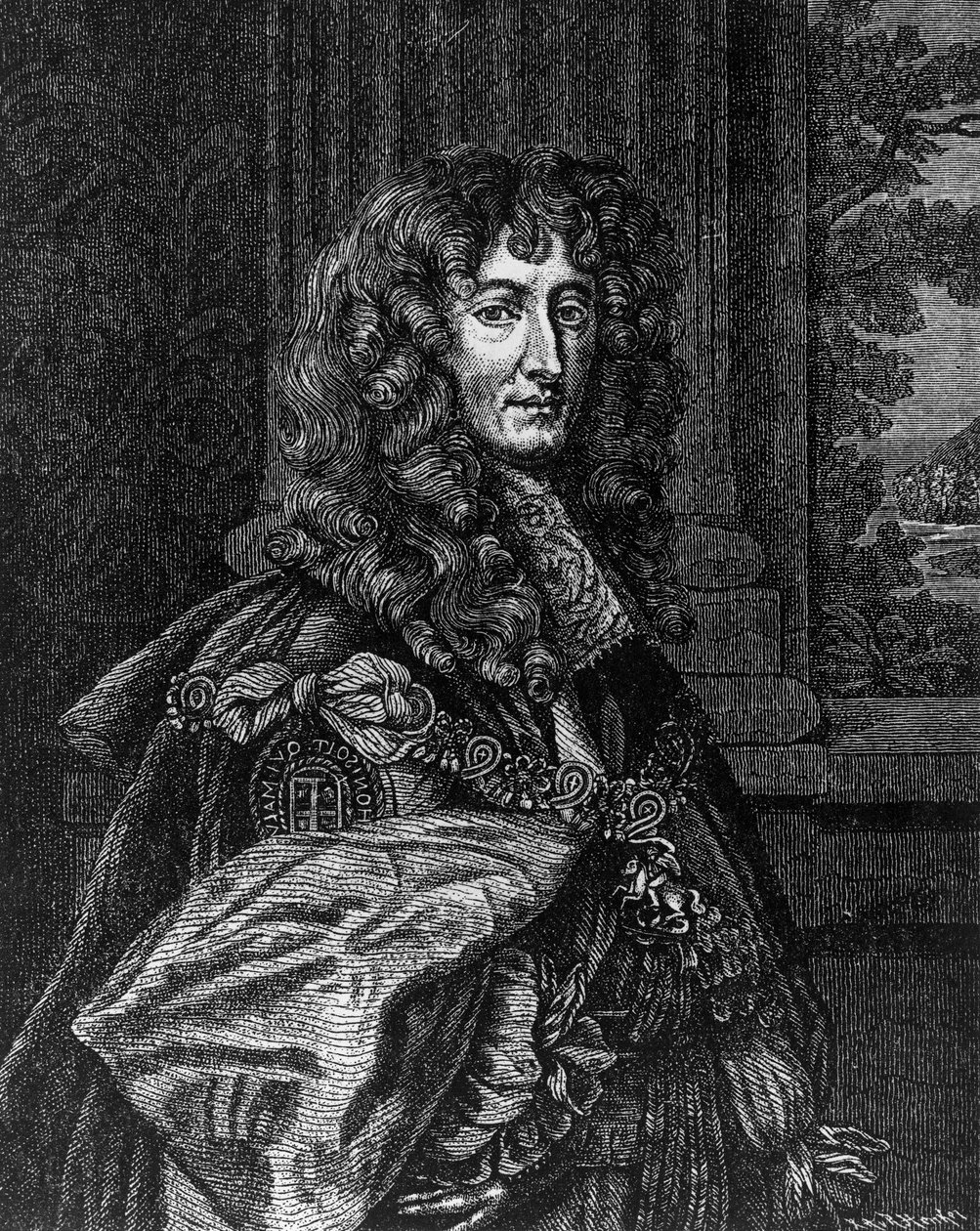 Portrait du prince Rupert Wittelsbach du Rhin (1619-1682), duc de Bavière, duc de Cumberland, comte de Holderness, général et amiral allemand, gravure - William M. Timlin