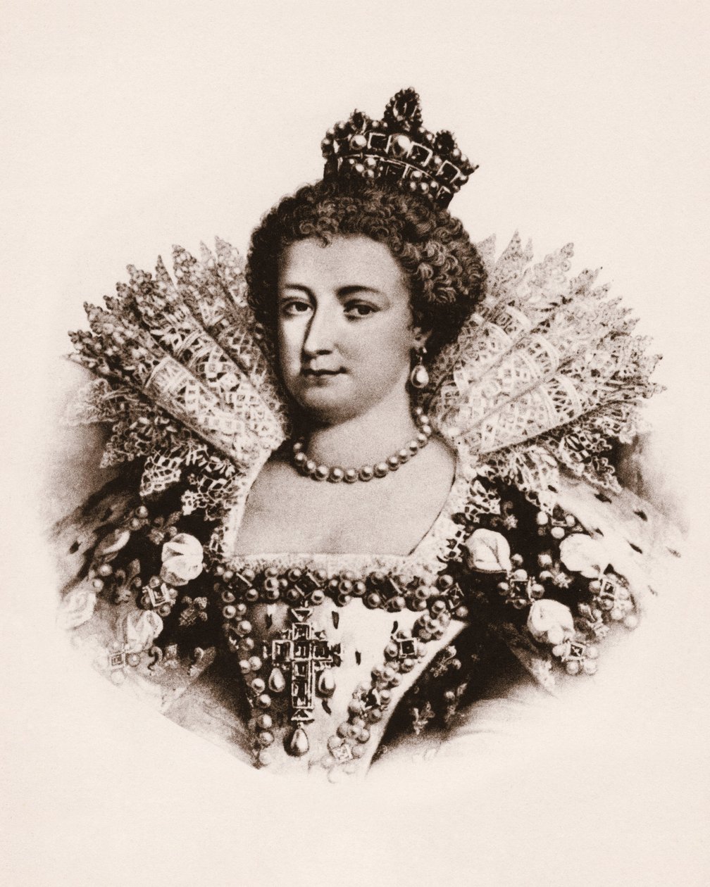 Portrait de la reine de France Marie de Médicis (1576-1642) Gravure du 19ème siècle - Unbekannter Künstler