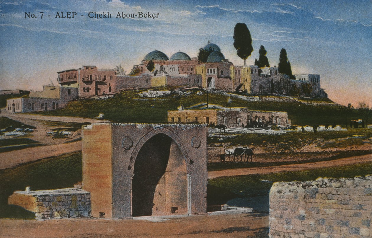 Carte postale représentant la mosquée Shaykh Abu Bakr à Alep, Syrie, vers 1920 - Unbekannt