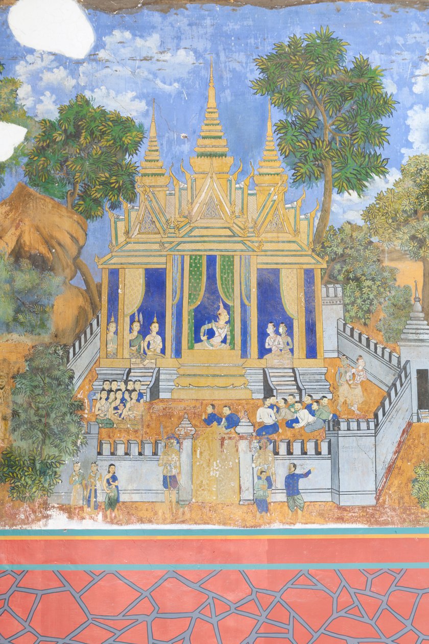 Fresques du Reamker ornant les murs du complexe du palais royal à Phnom Penh, Cambodge (photo) - Unbekannter Künstler