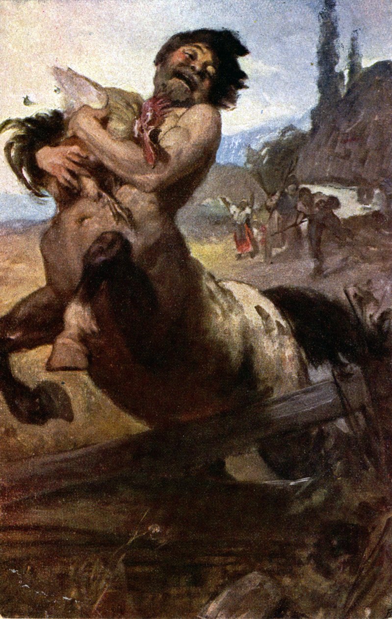 Religion. Mythologie grecque. Un centaure voleur. Illustration de Gyula Benczur, Hongrie, vers 1910 Coll. Part. (carte postale) - Unbekannter Künstler