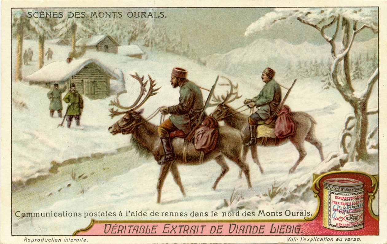 Service postal russe avec des rennes dans les montagnes de l