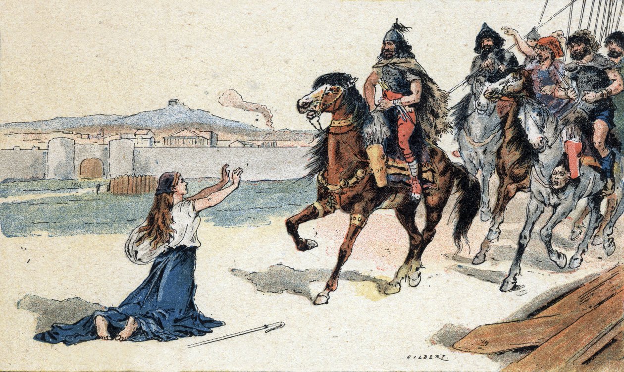 Sainte Geneviève (422-502) devant le roi des Huns Attila - Invasions barbares - Illustration de Camille Gilbert de 1890 - Unbekannt