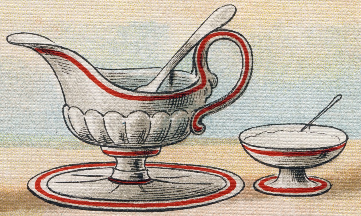 Saucière et sucrier. Gravure dans "Alphabet de ma petite fille". Bernardin-Bechet et Fils, libraires-éditeurs, Paris, vers 1895. - Unbekannt